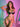 Model in strappy lingerie posing with pink and green neon lights