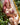 Woman with pink hair sitting on a chair outdoors, wearing a pink bikini.