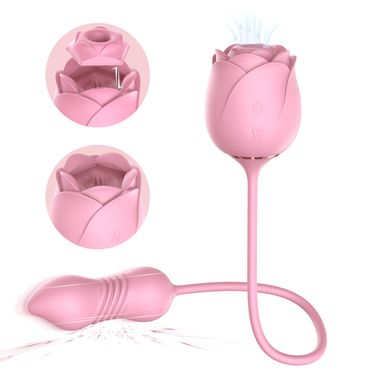 Sex Toy®Immortal Flower 5 SHD-S389-5 Rose Rechargeable Massager with Thrusting & Suction Modes