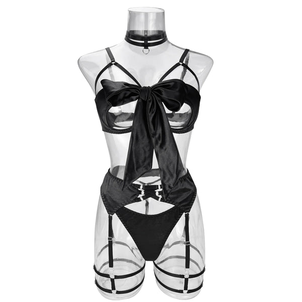 Koikiss Sex Toy® Women's Red & Black Polyester Lingerie Costume Set – Shirt, Underwear, Gloves & Necklace | Model 3613