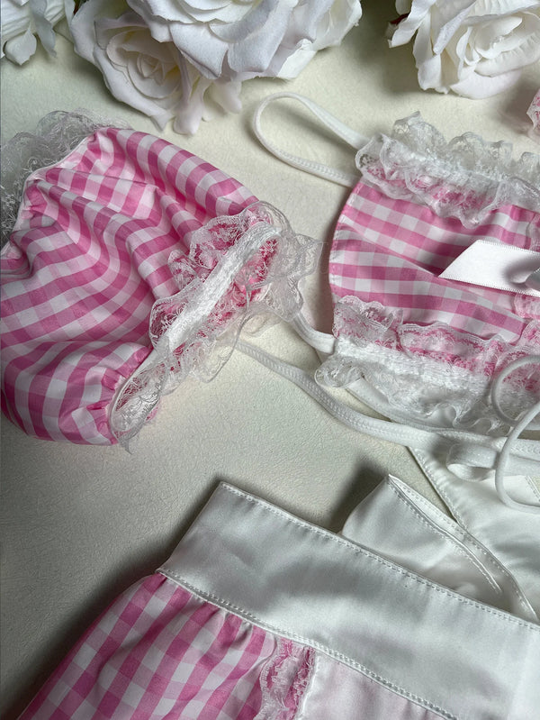 Koikiss Sex Toy® Women's Pink Polyester Lingerie Costume Set – Shirt, Skirt & Thong | Model K416