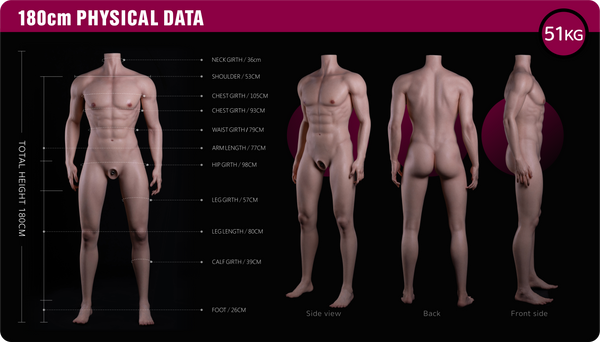 180cm (5ft11) Male Silicone Sex Doll JiangLing, ROS Available