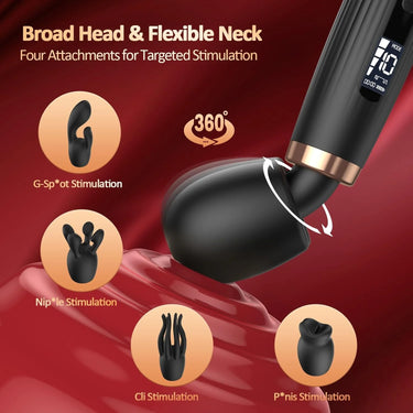 Sex Toy®LCD Large Wavy Wand Set | 4 Interchangeable Heads, 10 Vibration Modes & USB-C Charging | MDS-603