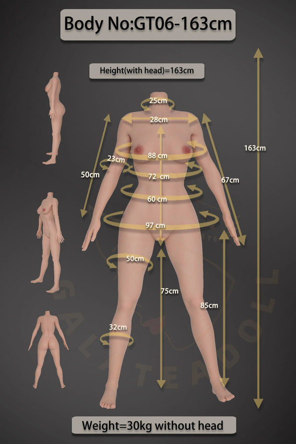 Body measurement chart with labeled dimensions on a dark background