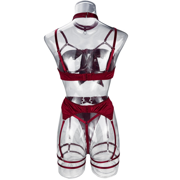 Koikiss Sex Toy® Women's Red & Black Polyester Lingerie Costume Set – Shirt, Underwear, Gloves & Necklace | Model 3613