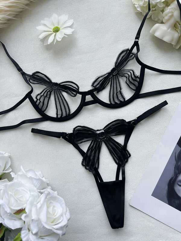 Koikiss Sex Toy® Women's Black Polyester Bra & Underwear Lingerie Set | Model 6482