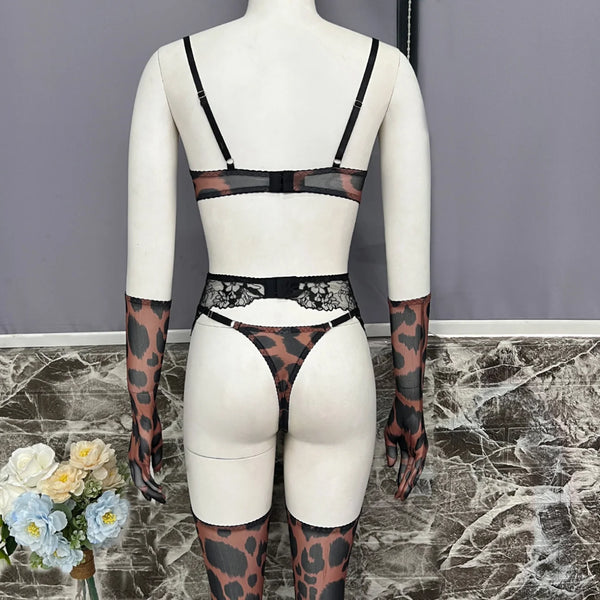 Koikiss Sex Toy® Women's Peach Red Embroidered Net Fabric Lingerie Set – Top, Thong Panties & Necklace | Model 511431