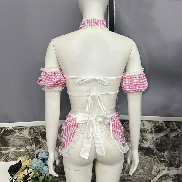 Koikiss Sex Toy® Women's Pink Polyester Lingerie Costume Set – Shirt, Skirt & Thong | Model K416