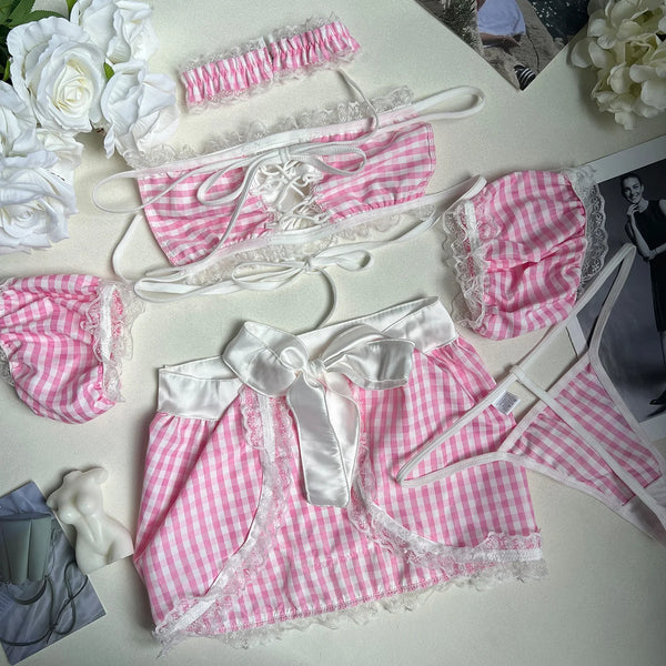 Koikiss Sex Toy® Women's Pink Polyester Lingerie Costume Set – Shirt, Skirt & Thong | Model K416