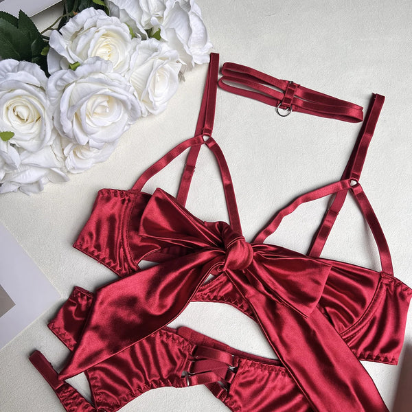 Koikiss Sex Toy® Women's Red & Black Polyester Lingerie Costume Set – Shirt, Underwear, Gloves & Necklace | Model 3613