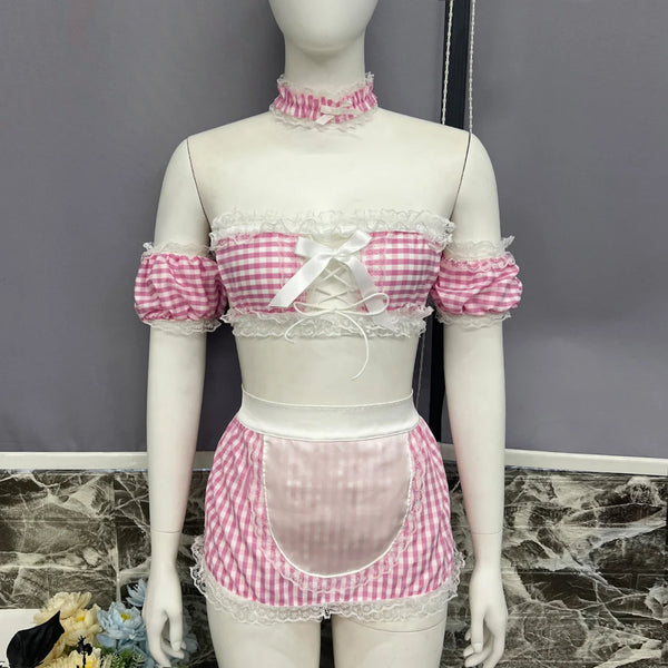 Koikiss Sex Toy® Women's Pink Polyester Lingerie Costume Set – Shirt, Skirt & Thong | Model K416