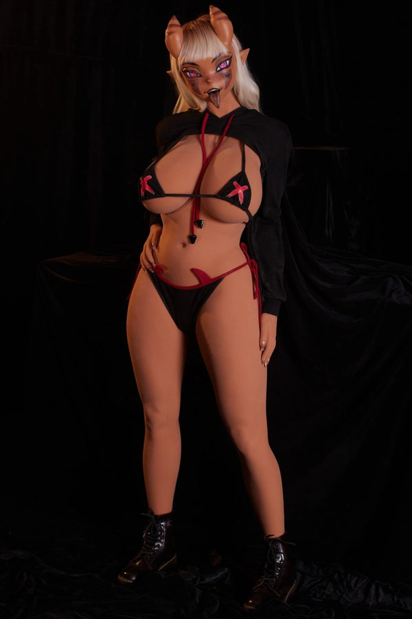 Person wearing a black and red outfit with a dark background