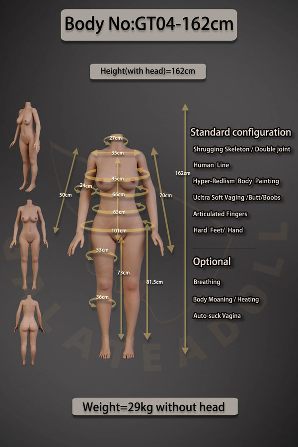 Diagram of a humanoid figure with measurements and options on a dark background