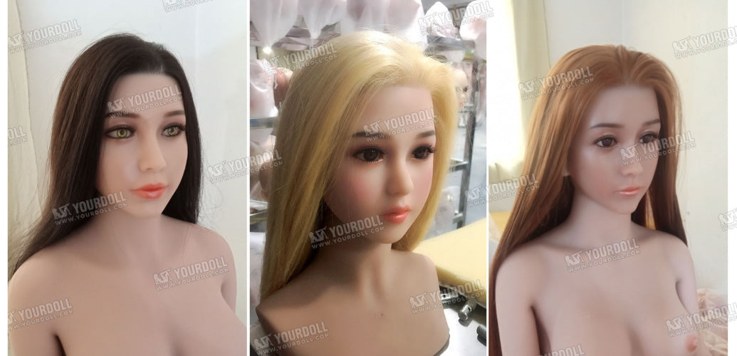 Three mannequins with different colored wigs displayed side by side.