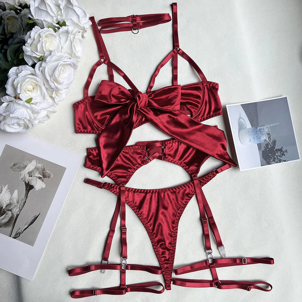 Koikiss Sex Toy® Women's Red & Black Polyester Lingerie Costume Set – Shirt, Underwear, Gloves & Necklace | Model 3613