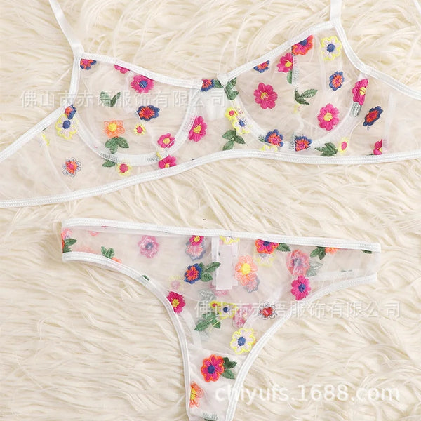 Koikiss Sex Toy® Women's Printed Net Fabric Bra & Underwear Lingerie Set – Black & White | Model 2101007